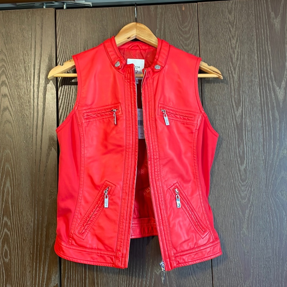 Guess  Red leather vest -NWT